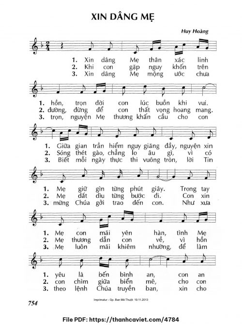 Xin dâng Mẹ - Lm. Huy Hoàng - trang 1