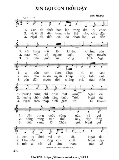 Xin gọi con trỗi dậy - Lm. Huy Hoàng - trang 1