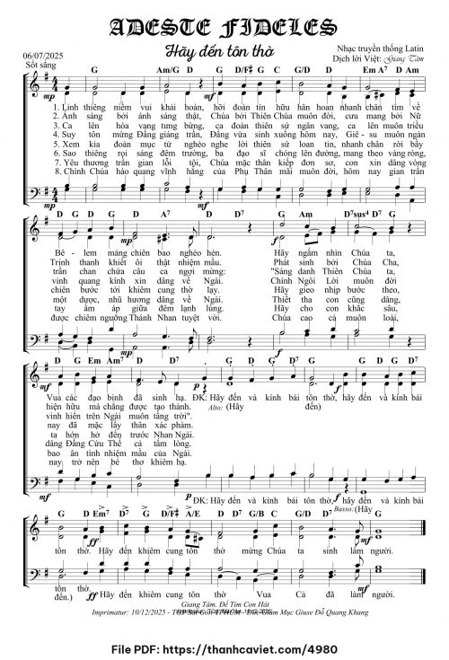 Adeste Fideles Hãy đến tôn thờ - Lm. Giang Tâm (Nhạc Ngoại, lời Việt) - trang 1