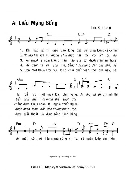 Ai liều mạng sống - Lm. Kim Long - trang 1