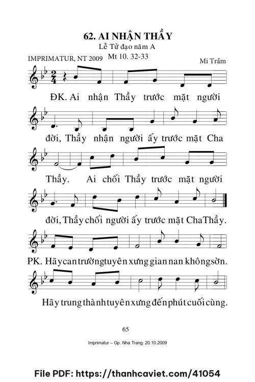 Ai nhận Thầy [Lễ Tử Đạo năm A] – - Lm. Mi Trầm - trang 1