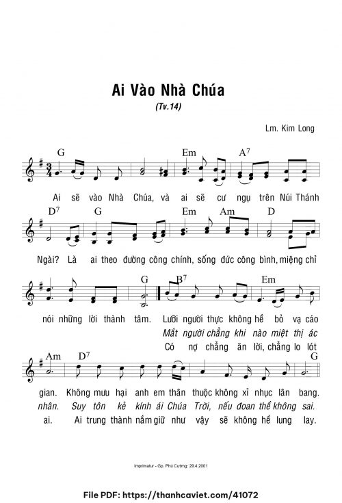 Ai vào nhà Chúa - Lm. Kim Long - trang 1