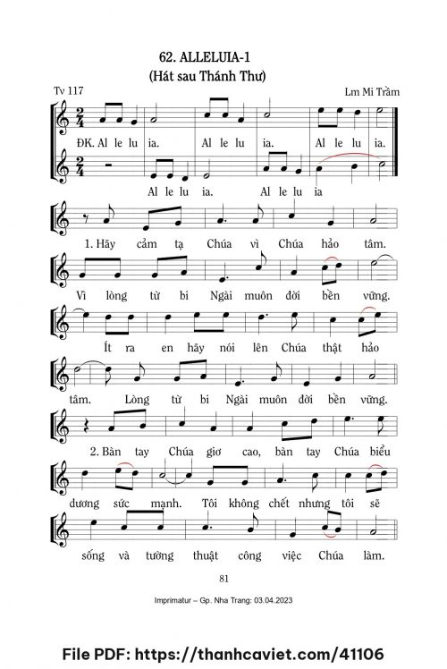 Alleluia 1 [Tv 117, Thứ 7 Thánh ABC – Sau Thánh thư] – - Lm. Mi Trầm - trang 1