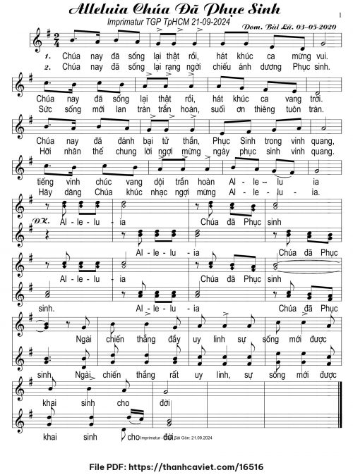 Alleluia Chúa đã phục sinh - Dom. Bùi Lữ - trang 1