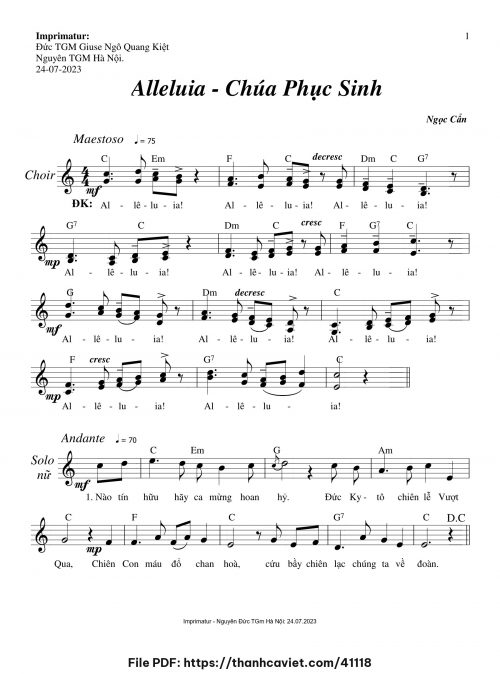 Alleluia Chúa Phục Sinh [2 bè] - Ngọc Cẩn - trang 1