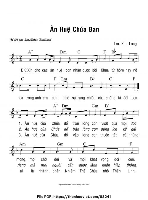 Ân huệ Chúa ban - Lm. Kim Long - trang 1