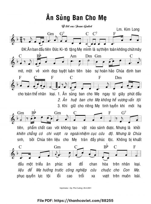 Ân sủng ban cho Mẹ - Lm. Kim Long - trang 1