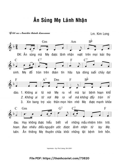 Ân sủng Mẹ lãnh nhận - Lm. Kim Long - trang 1