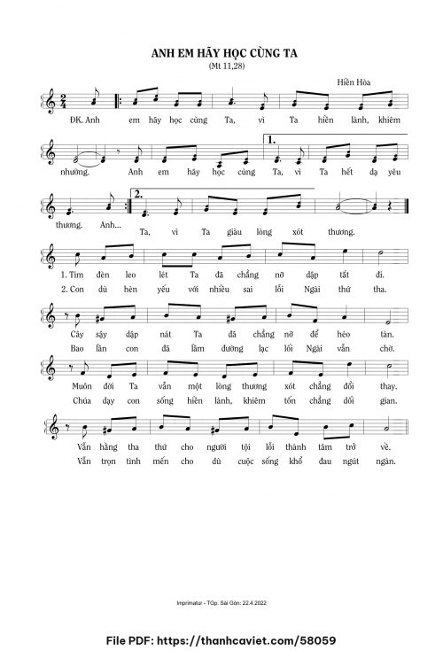 Anh em hãy học cùng ta - Sr. Hiền Hòa - trang 1