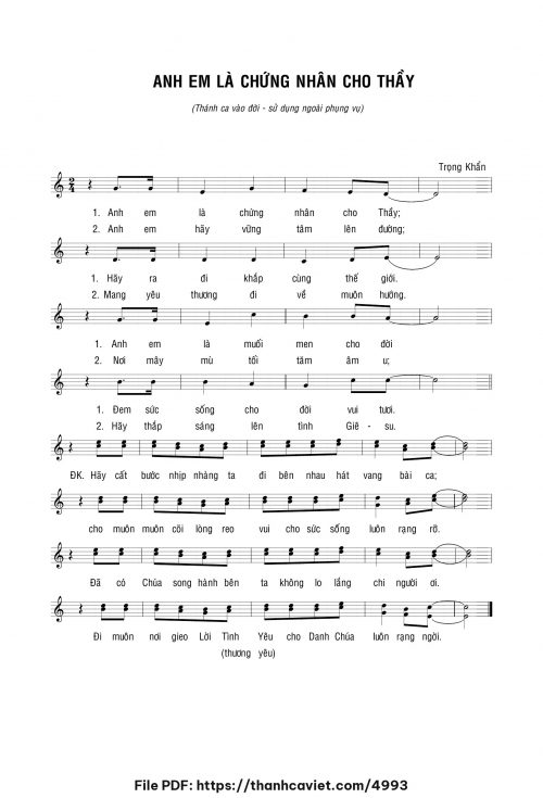 Anh em là chứng nhân cho Thầy - Lm. Trọng Khẩn - trang 1