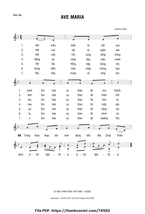 Ave Maria - Lm. Kim Long - trang 1