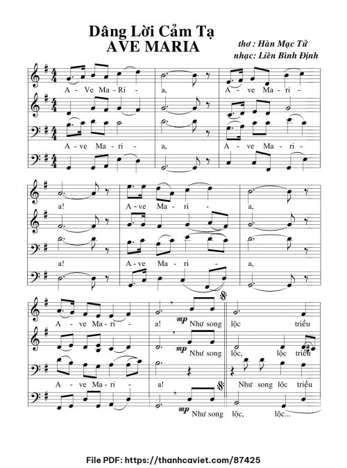 Ave Maria dâng lời cảm tạ - Liên Bình Định - Thơ: Hàn Mặc Tử - trang 1