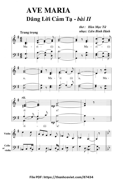 Ave Maria dâng lời cảm tạ 2 - Liên Bình Định - Thơ: Hàn Mặc Tử - trang 1