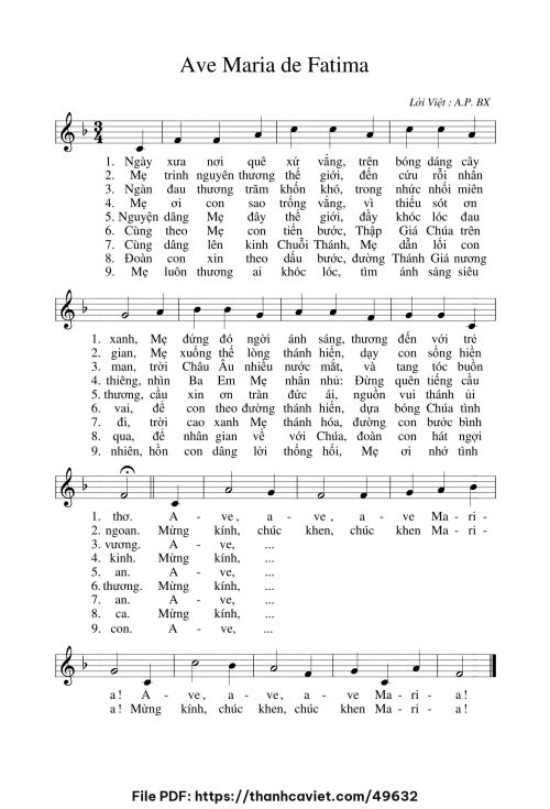 Ave Maria de Fatima - Nhạc Pháp - Lời Việt: A.P. Bordeaux - trang 1