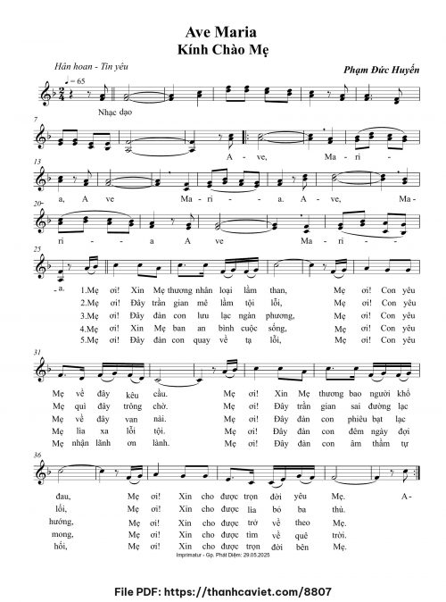 Ave Maria Kính chào Mẹ - Phạm Đức Huyến - trang 1