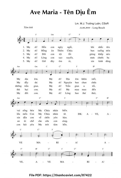Ave Maria – Tên dịu êm - Lm. Trường Luân - trang 1