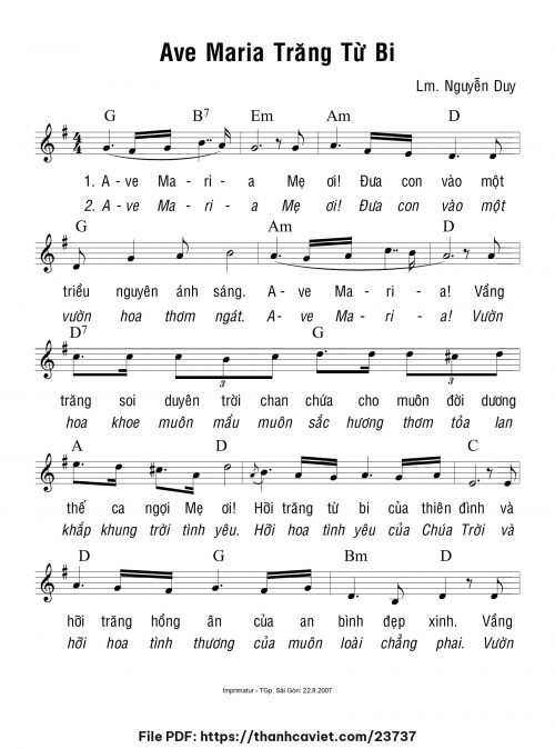 Ave Maria trăng từ bi - Lm. Nguyễn Duy - trang 1