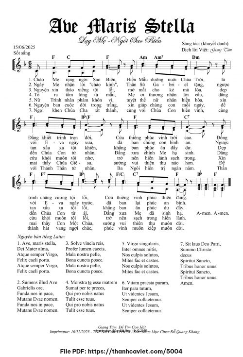 Ave Maris Stella Lạy Mẹ Ngôi Sao Biển - Lm. Giang Tâm (Nhạc Ngoại, lời Việt) - trang 1