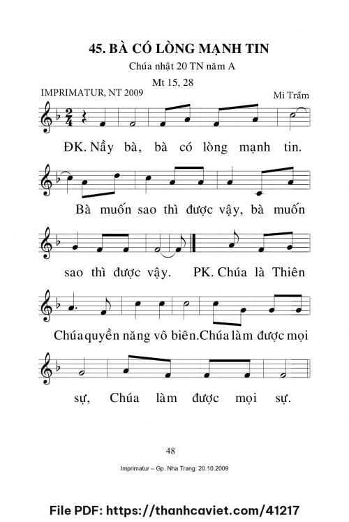 Bà có lòng mạnh tin [CN20 TNA] – - Lm. Mi Trầm - trang 1