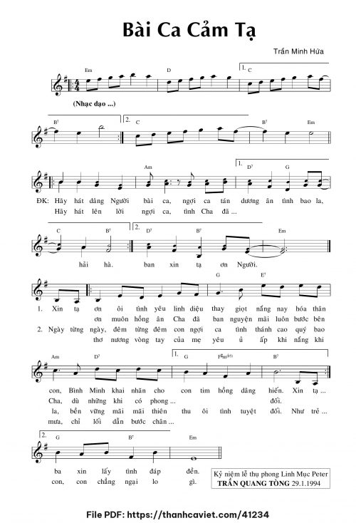 Bài ca cảm tạ - Trần Minh Hứa - trang 1