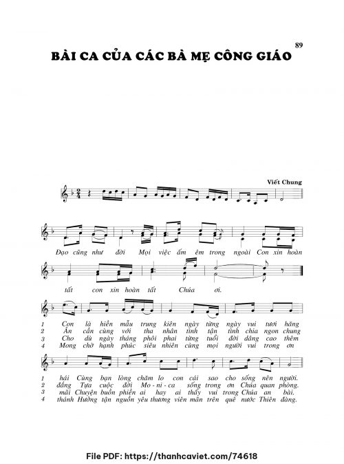 Bài ca của các bà mẹ Công giáo - Viết Chung - trang 1