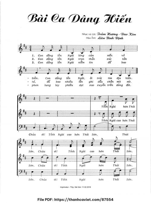 Bài ca dâng hiến - Sr. Trầm Hương - Lm. Dao Kim (Hòa âm: Liên Bình Định) - trang 1