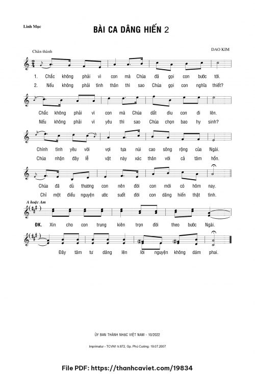 Bài ca dâng hiến 2 - Lm. Dao Kim - trang 1