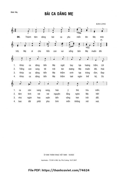 Bài ca dâng Mẹ - Lm. Kim Long - trang 1