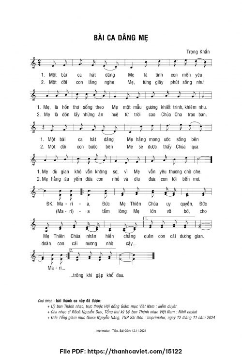 Bài ca dâng Mẹ - Lm. Trọng Khẩn - trang 1