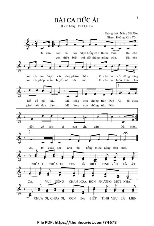 Bài ca đức ái - Lm. Hoàng Kim Tốt - trang 1