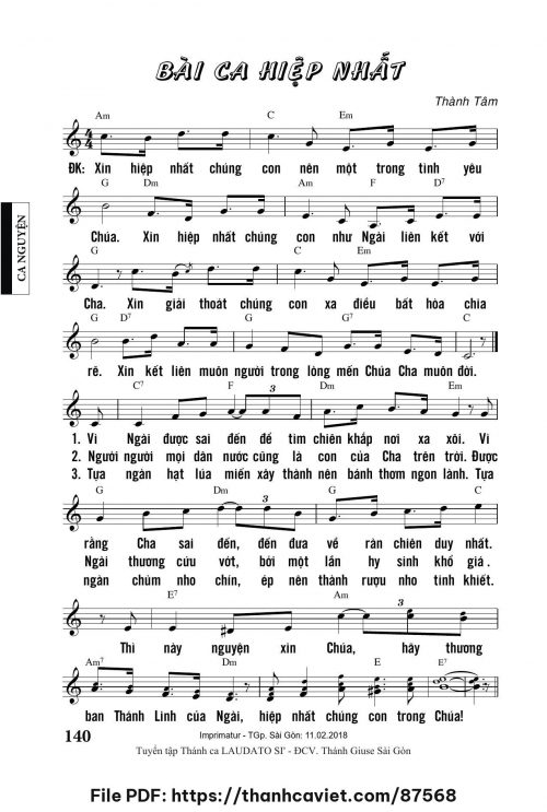 Bài ca hiệp nhất - Lm. Thành Tâm - trang 1
