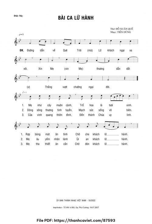 Bài ca lữ hành - Lm. Tiến Dũng - Lm. Đỗ Xuân Quế - trang 1