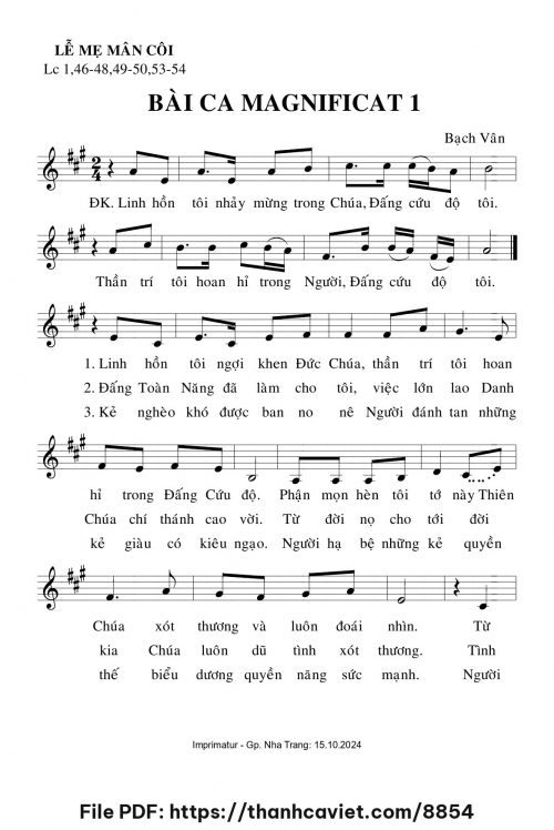 Bài ca Magnificat 1 - Lm. Bạch Vân - trang 1
