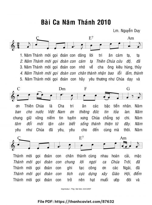 Bài ca Năm Thánh 2010 - Lm. Nguyễn Duy - trang 1