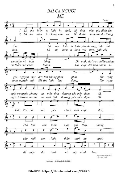 Bài ca người mẹ - Hạ My (Phương Nhạn) - trang 1