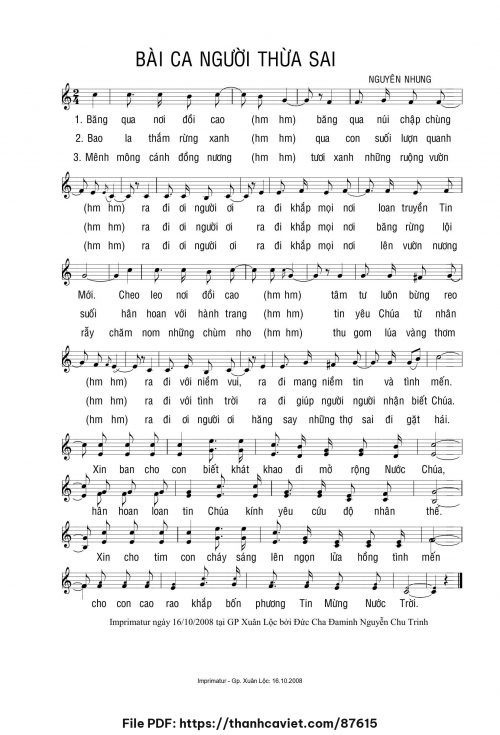 Bài ca người Thừa sai - Nguyên Nhung - trang 1