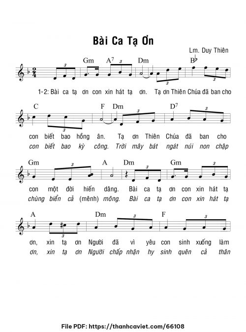 Bài ca tạ ơn - Lm. Duy Thiên - trang 1