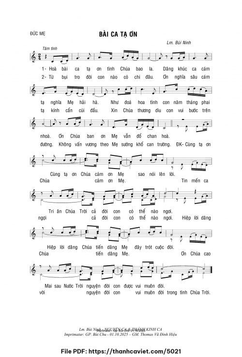 Bài ca tạ ơn - Lm. Bùi Ninh - trang 1