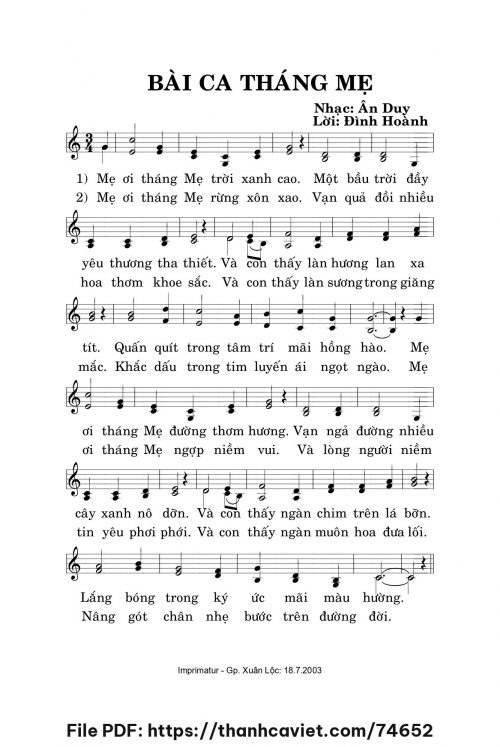 Bài ca Tháng Mẹ - Ân Duy - Lời: Đình Hoành - trang 1
