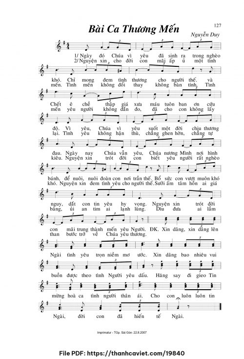 Bài ca thương mến - Lm. Nguyễn Duy - trang 1