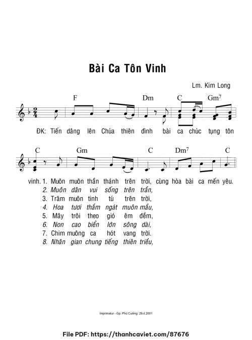Bài ca tôn vinh - Lm. Kim Long - trang 1