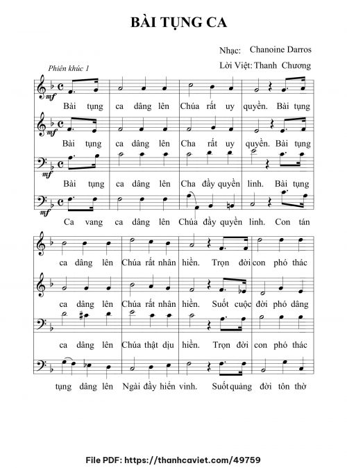 Bài tụng ca - Thanh Chương (Nhạc Ngoại, lời Việt) - trang 1