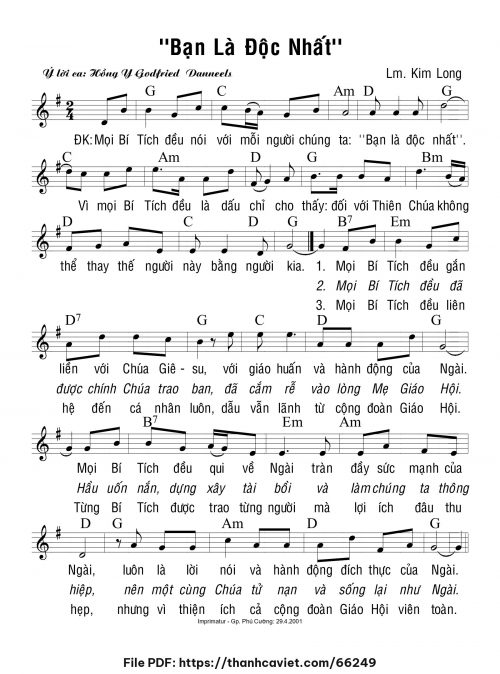 Bạn là độc nhất - Lm. Kim Long - trang 1