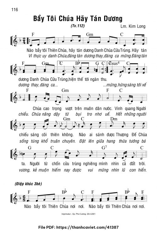 Bầy tôi Chúa hãy tán dương - Lm. Kim Long - trang 1