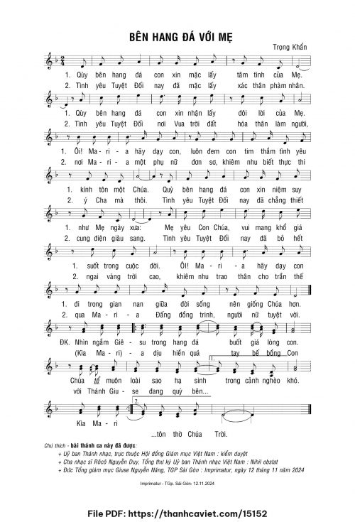 Bên hang đá với Mẹ - Lm. Trọng Khẩn - trang 1