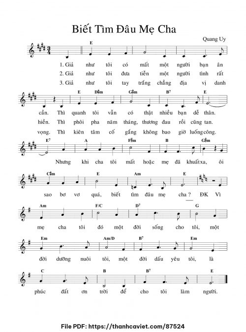 Biết tìm đâu mẹ cha - Lm. Quang Uy - trang 1