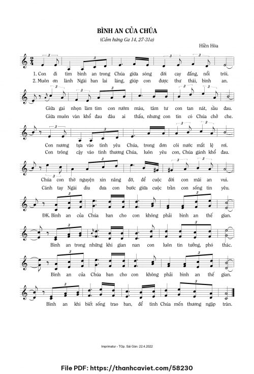 Bình an của Chúa - Sr. Hiền Hòa - trang 1