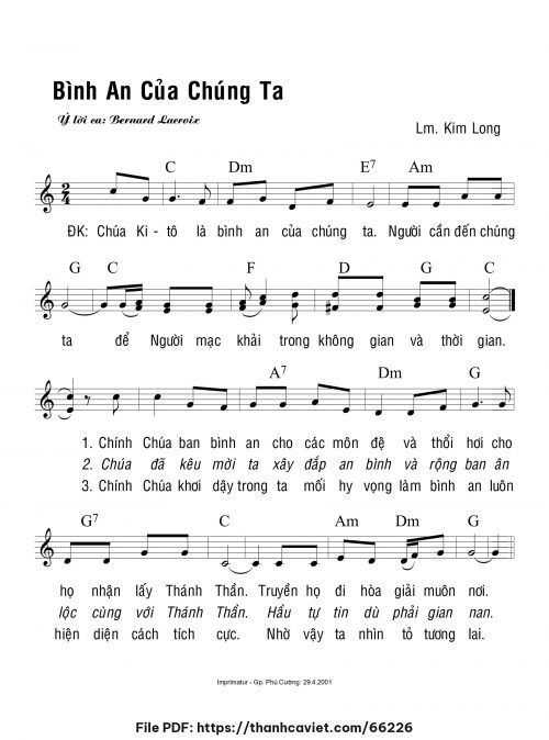 Bình an của chúng ta - Lm. Kim Long - trang 1