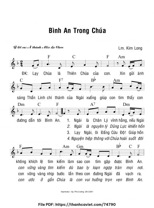 Bình an trong Chúa - Lm. Kim Long - trang 1