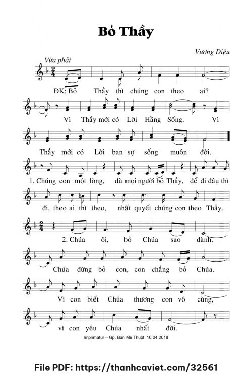 Bỏ Thầy - Lm. Vương Diệu - trang 1